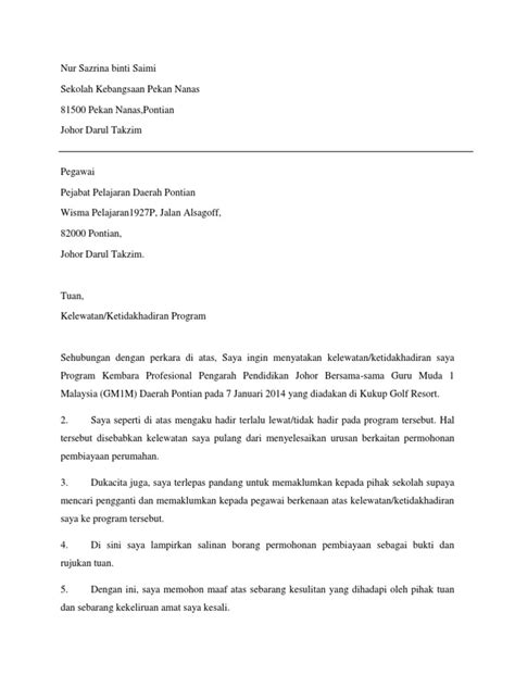 Surat Tunjuk Sebab Tidak Hadir Kuliah  letter.7saudara.com