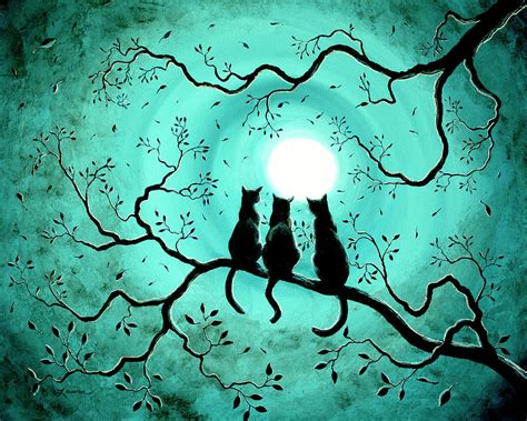 Three Black Cats Under A Full Moon Painting By Laura Iverson