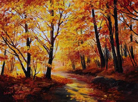 Oil Painting Colorful Autumn Forest Art Work Stock Illustration