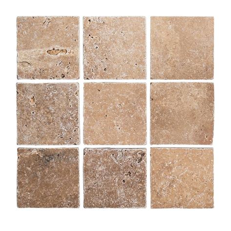 Where can you use travertine tiles: Jeffrey Court Travertino Noce 4 in. x 4 in. Tumbled Travertine Wall Tile (9-Pieces / Pack)-67543 ...