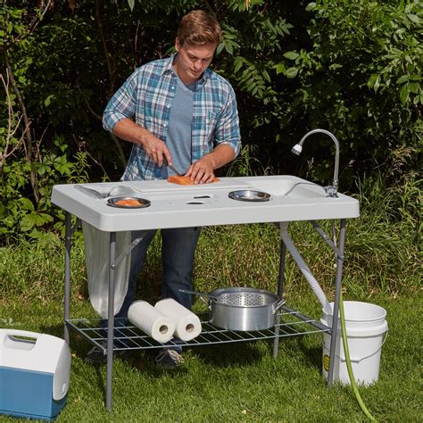 Zimtown 45 fish fillet table, portable folding fish cleaning table with sink faucet for hunting cutting camping gardening gardening picnic sports. Deluxe Fish Cleaning Camp Table with Flexible Faucet ...