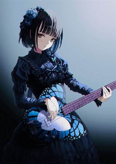 Download 1600x2560 Gothic Anime Girl Lolita Guitar Instrument Dark Short Hair Wallpapers