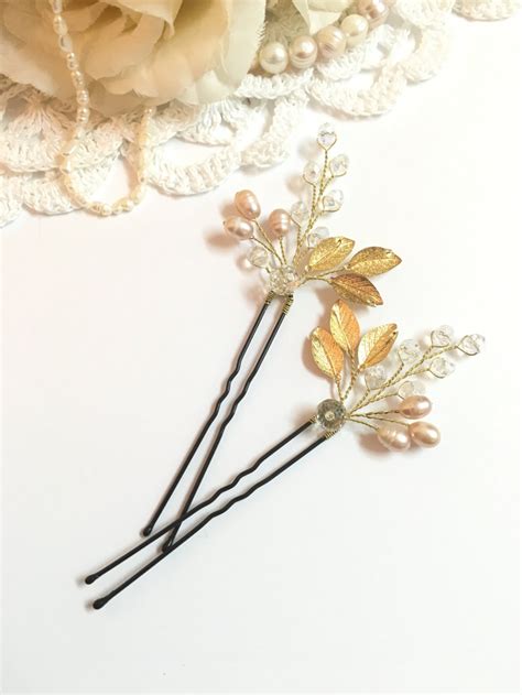 Gold Bridal Hair Pins X2 Wedding Hair Accessories Pearl Hair Etsy