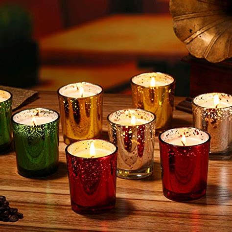 Mercury Glass Votive Scented Candle T Set Speckled Gold 100 Natural Soy Wax 2 5 Oz Per