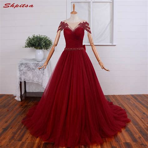 Sexy Red Long Lace Evening Dresses Party Women Beaded Ladies Prom Formal Evening Gowns Dresses