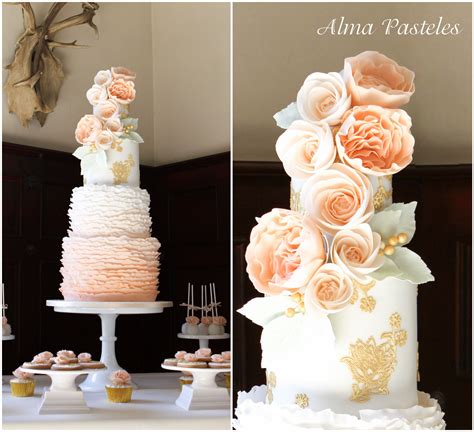 Peach And Ruffles Wedding Cake