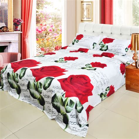 Hot Pcs D Printed Bedding Set Bedclothes Red Rose In Full Bloom Queen