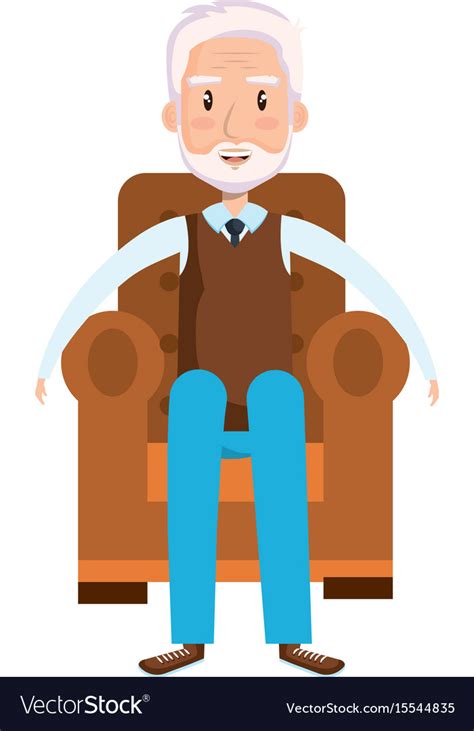 Cute Grandfather Sitting On The Couch Avatar Vector Image