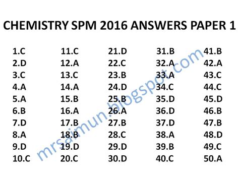 Spm 2018 english paper 1. SPM Chemistry 2016 Paper 1 Answers - Mr Sai Mun's Blog
