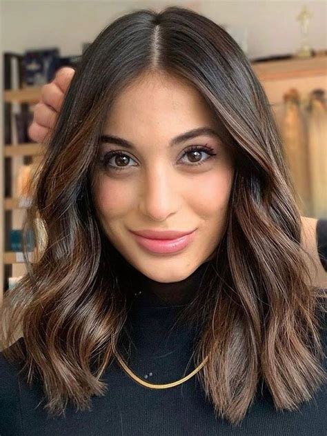 30 Stylish Medium Length Haircuts To Try Middle Part Dark Hair With