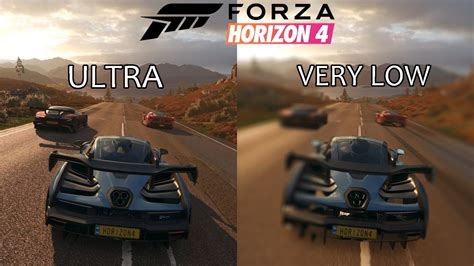Forza Horizon 4 Ultra Vs Very Low Graphics Pc Version 1080p Youtube