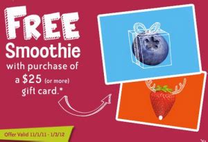 Check spelling or type a new query. Jamba Juice Holiday Gift Card Bonus Deal ~ Spend $25, Get ...