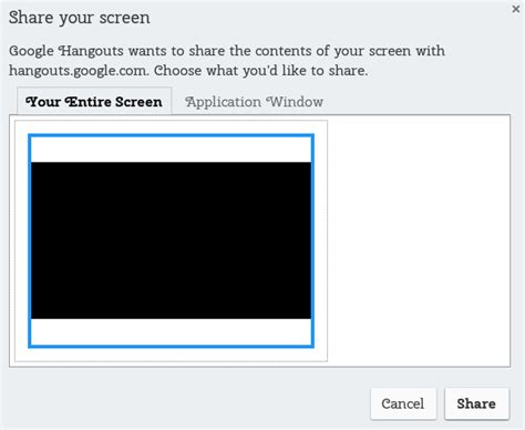 Here are the two things that are recommended linux - Google Hangouts Screen Share Black Screen Error ...