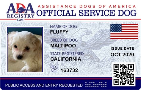 Service Dog Registration For Fluffy Ada Assistance Dog Registry
