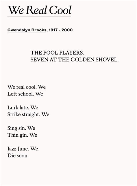 We Real Cool By Gwendolyn Brooks A Deeper Look Central Square Theater