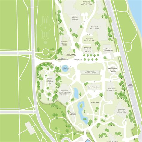 A Map Of The Park With Trees And Water