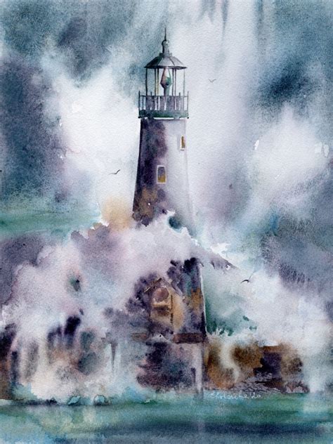 Lighthouse Painting Original Watercolor By Dreaming8reality Digital