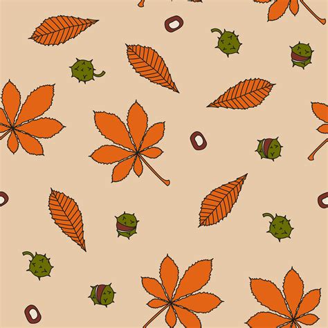 Autumn Seamless Pattern With Chestnuts Simple Vector Illustration In