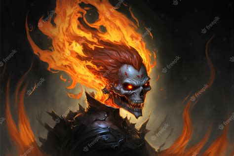 Premium Photo | Horror character of demon skeleton with fire flames in