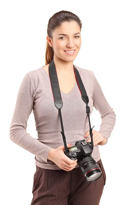 Female Photographer Holding A Camera Stock Image Image Of Beautiful