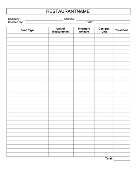 Restaurant Inventory Spreadsheet Template Printable Pdf