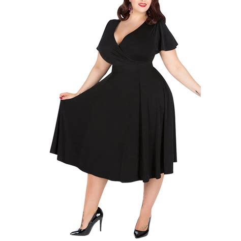 2017 5xl Plus Size Women Summer Dress Slim V Neck Short Sleeve Knee Length Casual Elegant Skater