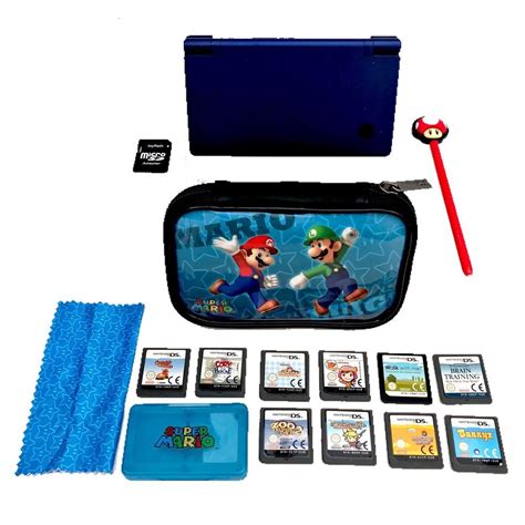 Nintendo Dsi Console Bundle Pearl Blue Mario Case 10 Great Games