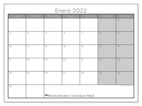 Calendarios Enero 2022 “lunes Domingo” Michel Zbinden Es