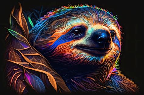 Premium Photo Sloth In Neon Colors Generative Aix9
