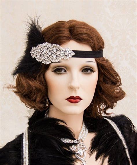 Black Feather 1920s Roaring Flapper Headbands Great Gatsby Headpiece Rhinestone Crystal