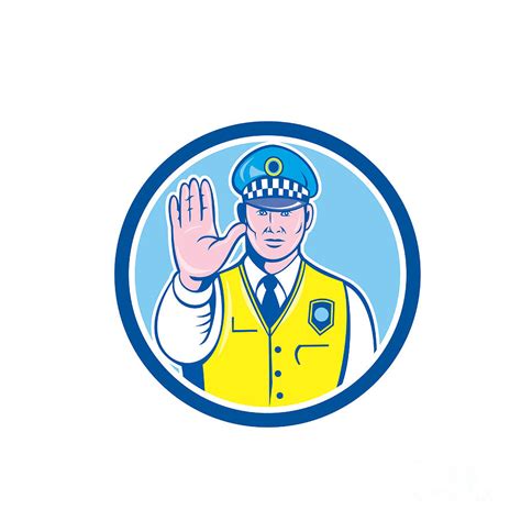 Traffic Policeman Hand Stop Sign Circle Cartoon Digital Art By Aloysius