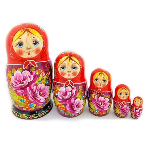 Russian Nesting Doll Cute Eyes Scarf Matryoshka 5 Nested