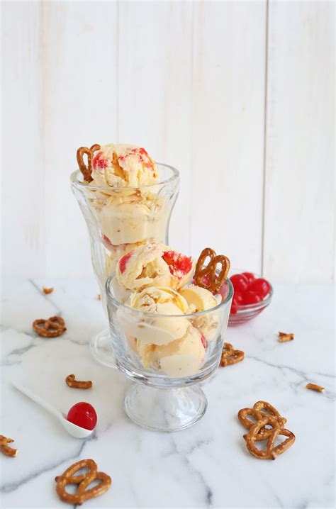 vanilla bean buttermilk ice cream with cherries and pretzels a beautiful mess