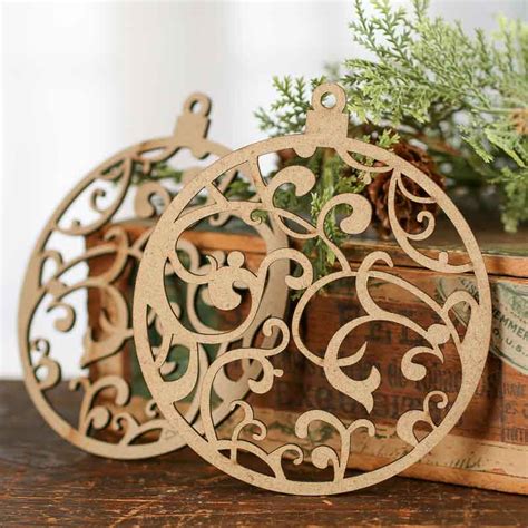Unfinished Wood Laser Cut Ball Ornament Cutouts Christmas Ornaments