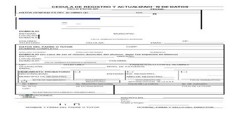 Cedula De Registro Y Actualizacion De Datosxls Pdf Document