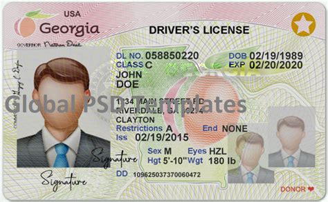 Georgia Drivers License Template Front And Back V2 Global Psd Template