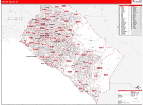 Orange County Ca Zip Code Wall Map Red Line Style By Marketmaps Mapsales