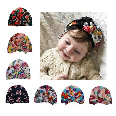 Spring Autumn Baby Floral Hat Bowknot Girls Cap Flower Printing Kids