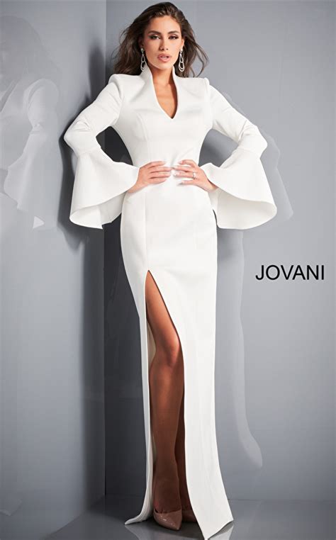 Jovani 04240 White Long Sleeve Scuba Dress