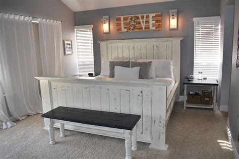 Its louvered headboard creates a timeless coastal style. Annie Sloan Bedroom. Bed was stained with dark walnut ...