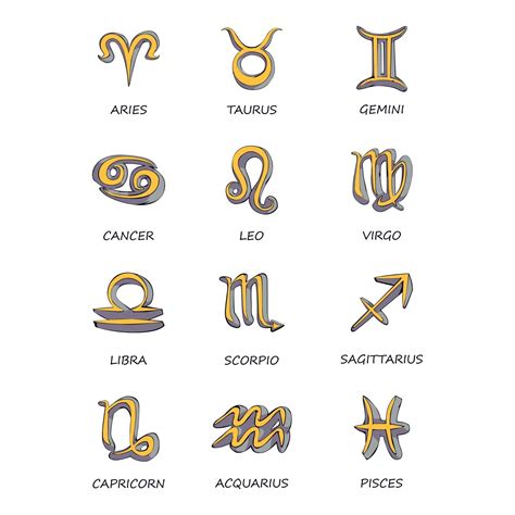 Twelve Zodiac Signs Flat Cartoon Vector Illustrations Set Celestial