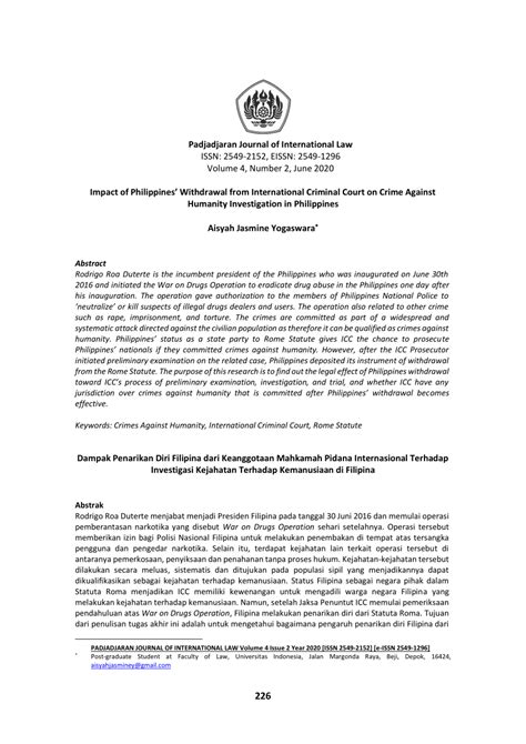 Pdf Impact Of Philippines Withdrawal From International Criminal Court On Crime Against