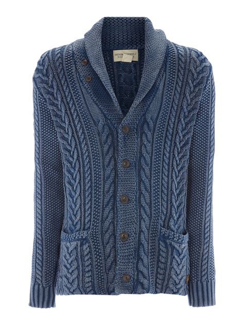 Denim Supply Ralph Lauren Cable Knit Shawl Cardigan In Blue For Men