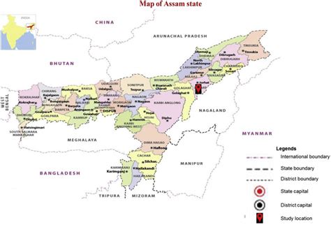 Geographical Map Of Assam Showing The International
