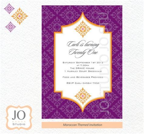 Moroccan Themed Invitation For A Moroccan Birthday Purple And Etsy