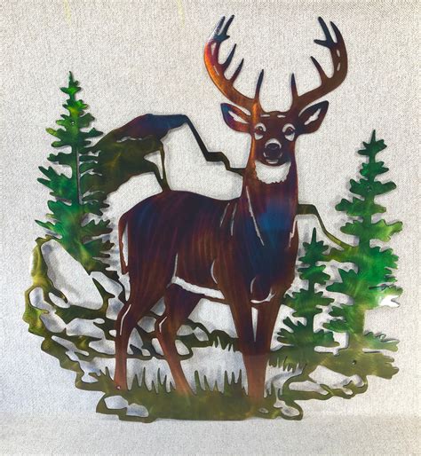 Whitetail Buck Deer And Mountain Wildlife Indoor Outdoor Plasma Cut Metal