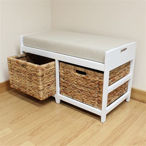 The simplicity of this shelving unit proves that storage solutions in limited spaces don't have to 44. Storage Bench Cushion Seat & Seagrass Wicker Baskets ...