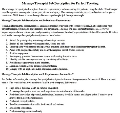 Massage Therapist Job Description For Perfect Treating Room