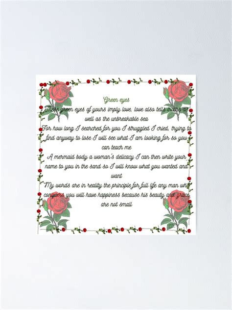 Green Eyes Poem Poster By Brotiuyset3345 Redbubble