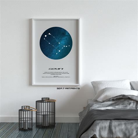Gemini Star Constellation Printable Art Color Print
